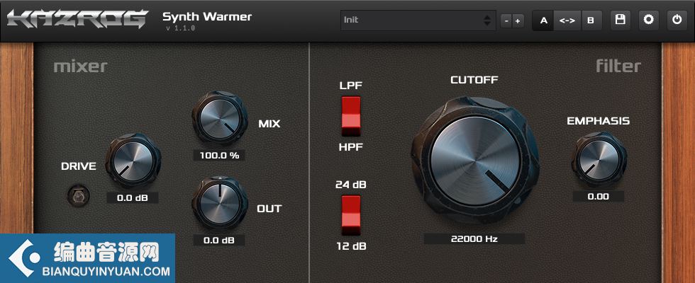 模拟滤波/饱和效果器 Kazrog Synth Warmer v1.2.2 WIN