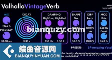 后现代混响插件 – Valhalla DSP ValhallaVintageVerb v2.0.2 / v2.1.2 [WiN, MacOSX]