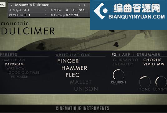 山扬琴音色库 Cinematique Instruments Mountain Dulcimer