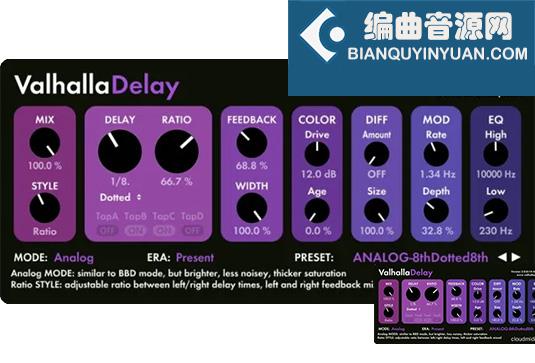 经典延迟回声插件 ValhallaDSP Valhalla Delay v3.0.0 R2R Win （Valhalla DSP ）