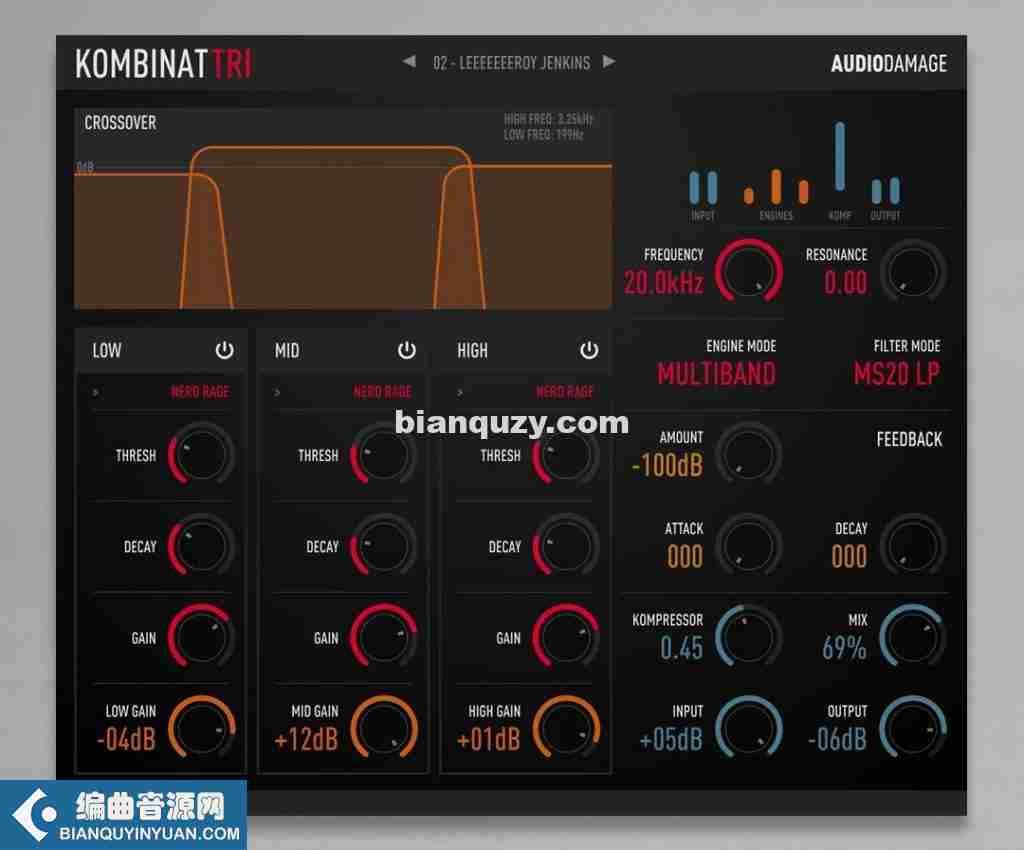 多段失真效果器 – Audio Damage AD037 Kombinat Tri v3.1.0 WiN OSX LiNUX RETAiL